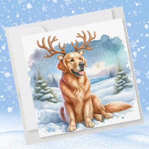 Cartes Pour Fêtes Annuelles Golden Retriever Christmas Reindees Antlers