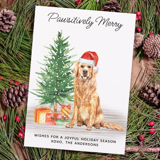 Cartes Pour Fêtes Annuelles Golden Retriever Custom mignon Joyeux chien de Noë (Créateur téléchargé)
