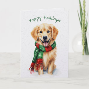 Cartes Pour Fêtes Annuelles Golden Retriever de Noël dans des flocons de neige