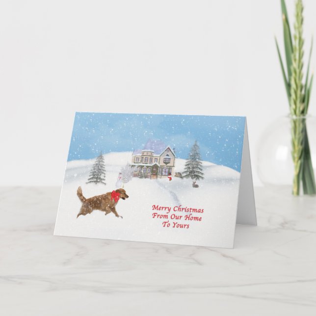Cartes Pour Fêtes Annuelles Golden Retriever Dog and Christmas Snow (Devant)