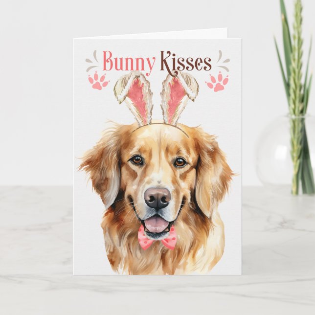 Cartes Pour Fêtes Annuelles Golden Retriever Dog in Bunny Ears pour Pâques (Devant)