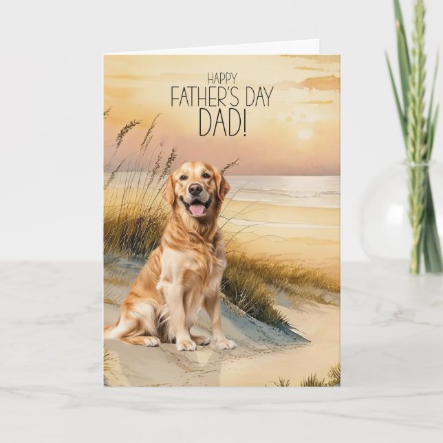 Cartes Pour Fêtes Annuelles Golden Retriever Dog Sunset Beach Father's Day (Devant)