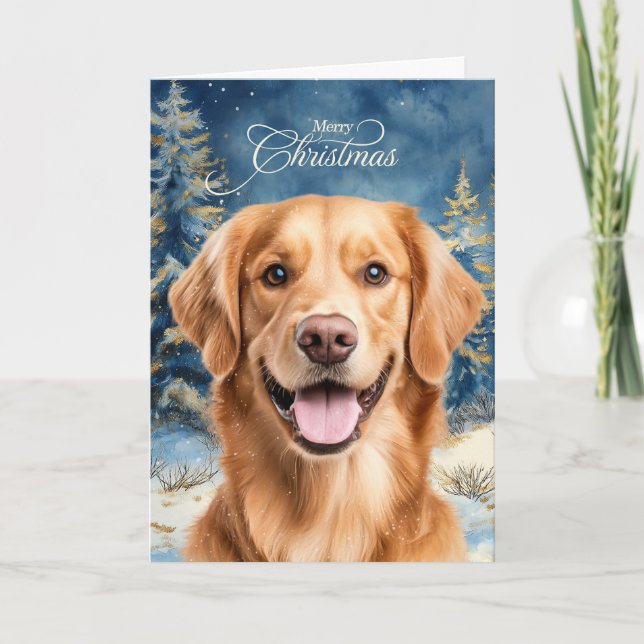 Cartes Pour Fêtes Annuelles Golden Retriever Dog Woodland Forest Christmas (Devant)