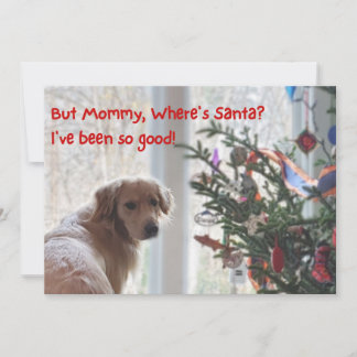 Cartes Pour Fêtes Annuelles Golden Retriever en attente de Noël Plat Père Noël
