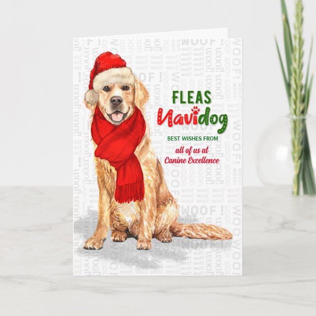Cartes Pour Fêtes Annuelles Golden Retriever Fleas Navidog Nom de Noël (Devant)