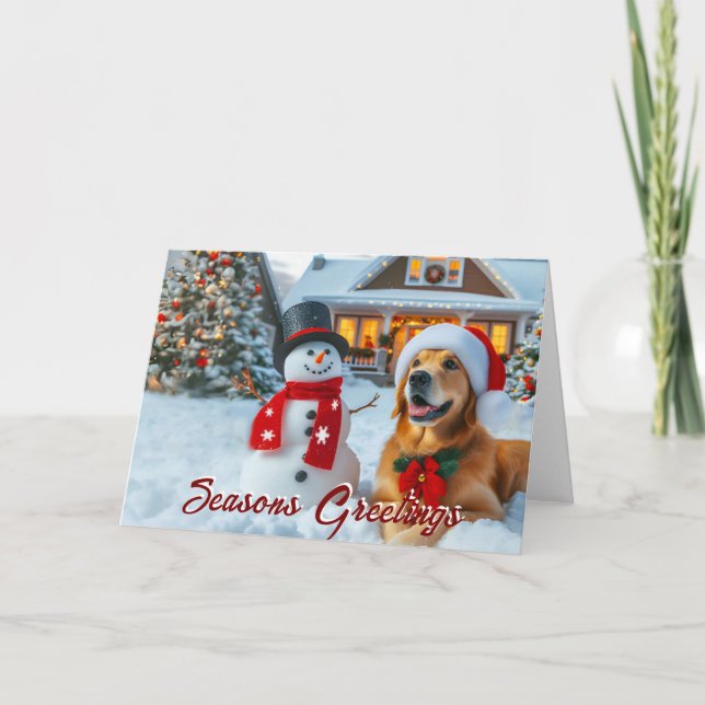 Cartes Pour Fêtes Annuelles Golden Retriever Frosty Christmas Card (Devant)