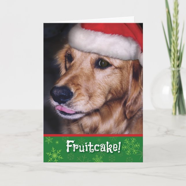 Cartes Pour Fêtes Annuelles Golden Retriever - Fruitcake de Noël amusant (Devant)