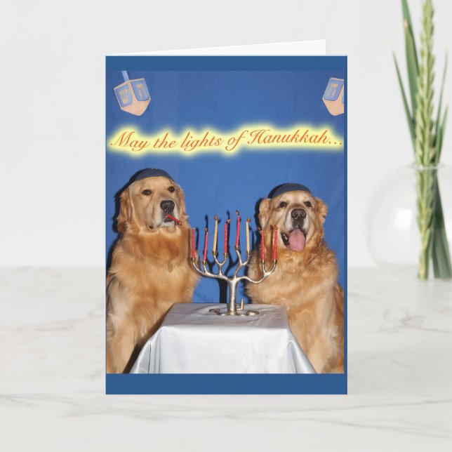 Cartes Pour Fêtes Annuelles Golden Retriever Hanoukka Menorah Lighting (Devant)