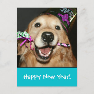 Cartes Pour Fêtes Annuelles Golden Retriever Happy New Year Postcard