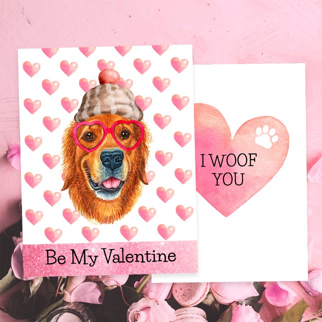 Cartes Pour Fêtes Annuelles Golden Retriever I Woof You Dog Valentine's Day (Créateur téléchargé)
