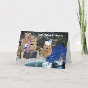 Cartes Pour Fêtes Annuelles Golden Retriever Ice Sking Holiday