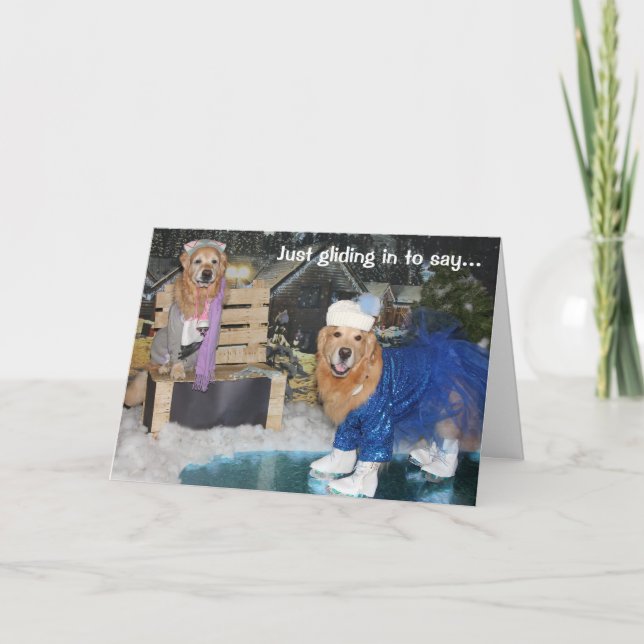 Cartes Pour Fêtes Annuelles Golden Retriever Ice Sking Holiday (Devant)
