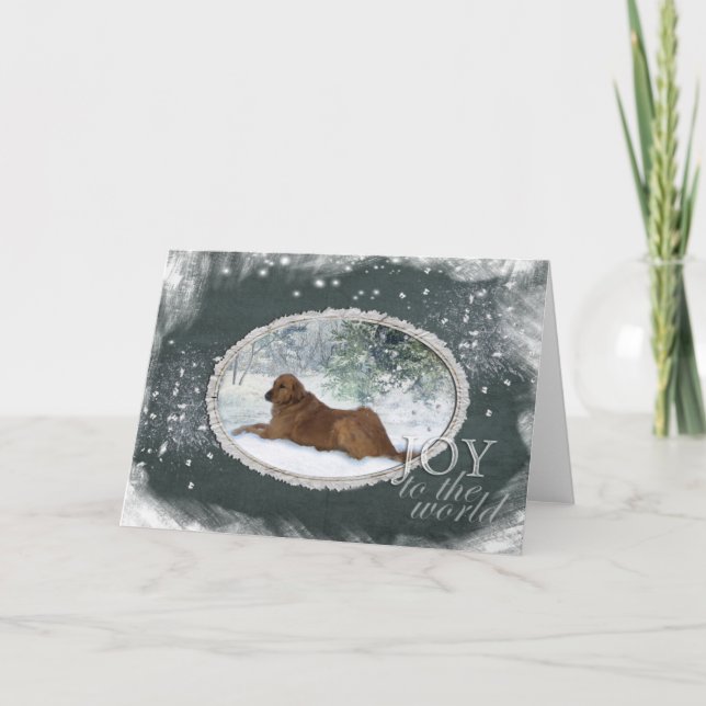 Cartes Pour Fêtes Annuelles Golden retriever - joie au monde (vert) (Devant)