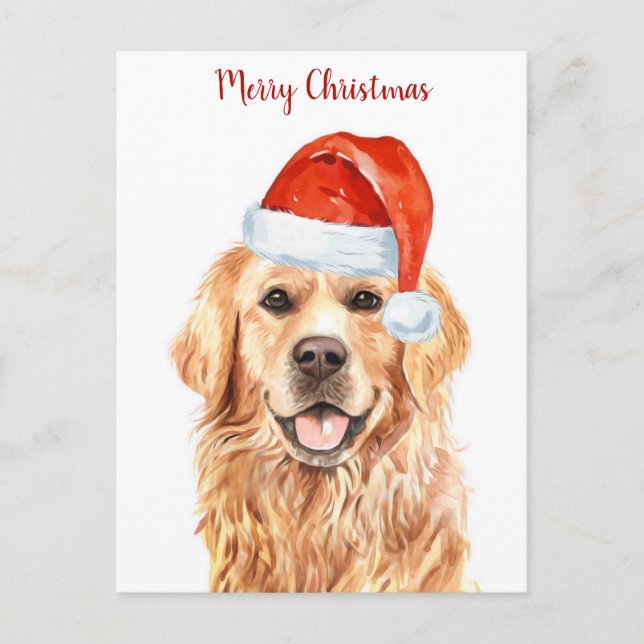 Cartes Pour Fêtes Annuelles Golden Retriever Joyeux chien chiot de Noël (Devant)