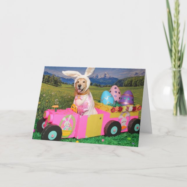 Cartes Pour Fêtes Annuelles Golden Retriever Lapin de Pâques Livraison amusant (Devant)