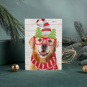 Cartes Pour Fêtes Annuelles Golden Retriever Lunettes de Noël Casquette Écarf 