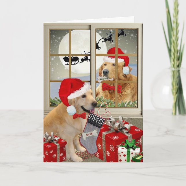 Cartes Pour Fêtes Annuelles Golden Retriever "Naughty Or Nice" Christmas Cards (Devant)