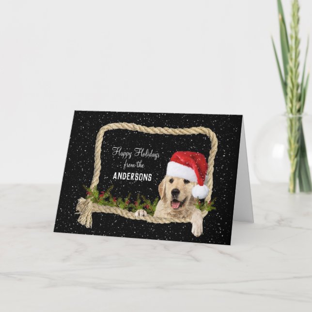 Cartes Pour Fêtes Annuelles Golden Retriever Noël dans cadre en corde (Devant)