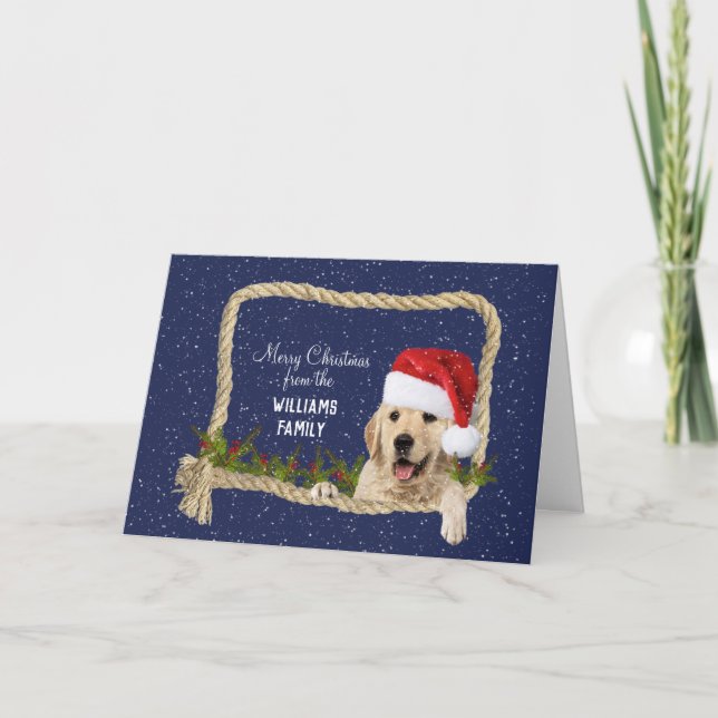 Cartes Pour Fêtes Annuelles Golden Retriever Noël dans cadre en corde (Devant)