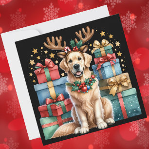 Cartes Pour Fêtes Annuelles Golden Retriever Noël Reindeer Antlers Cadeaux