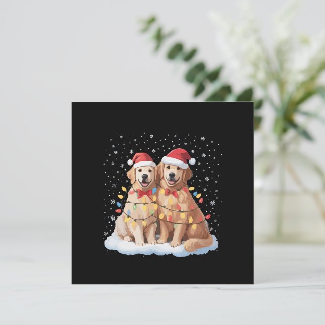 Cartes Pour Fêtes Annuelles Golden Retriever Noël Santa Hat Reindee (Debout devant)