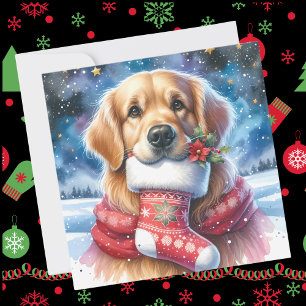 Cartes Pour Fêtes Annuelles Golden Retriever Noël Stocking