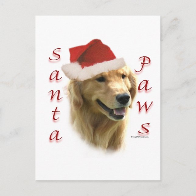 Cartes Pour Fêtes Annuelles Golden Retriever Père Noël Paws (Devant)