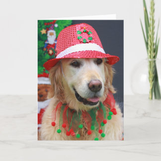 Cartes Pour Fêtes Annuelles Golden Retriever portant un Casquette Fedora de No