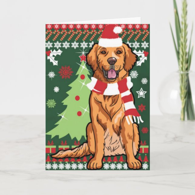 Cartes Pour Fêtes Annuelles Golden Retriever prêt pour Noël (Devant)