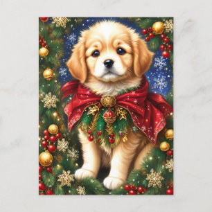 Cartes Pour Fêtes Annuelles Golden Retriever Puppy Christmas Tree Snowflakes