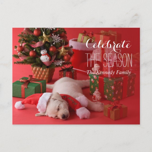 Cartes Pour Fêtes Annuelles Golden Retriever Puppy et Noël (Devant)