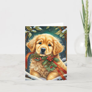 Cartes Pour Fêtes Annuelles Golden Retriever Puppy Festive Holly