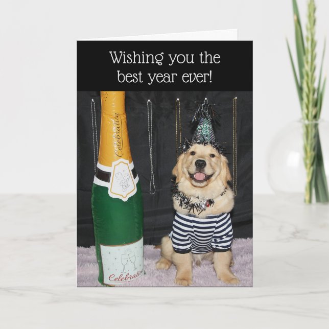 Cartes Pour Fêtes Annuelles Golden Retriever Puppy Nouvel An Voeux (Devant)