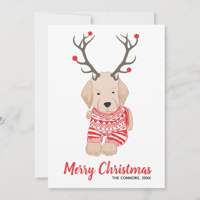 Cartes Pour Fêtes Annuelles Golden Retriever Puppy Sweat de Noël Antlers (Devant)