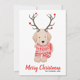 Cartes Pour Fêtes Annuelles Golden Retriever Puppy Sweat de Noël Antlers