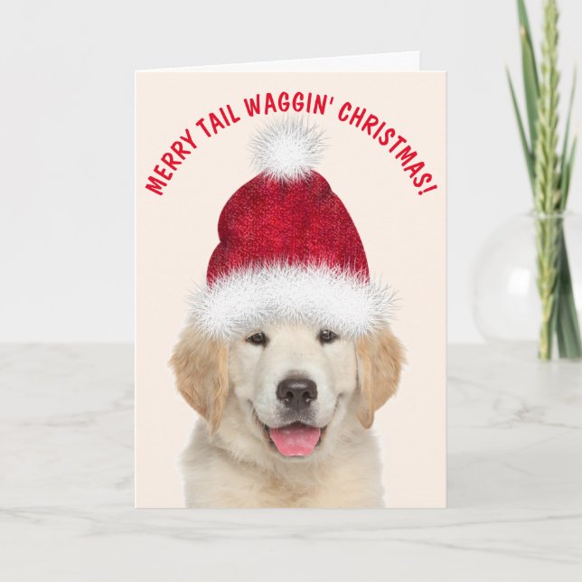Cartes Pour Fêtes Annuelles Golden Retriever Puppy Tail Waggin Noël (Devant)