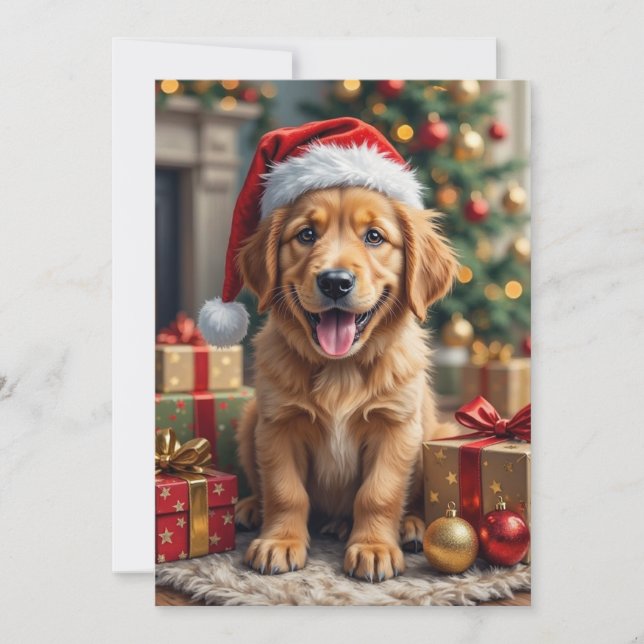 Cartes Pour Fêtes Annuelles Golden Retriever Puppy's First Christmas Festive (Devant)