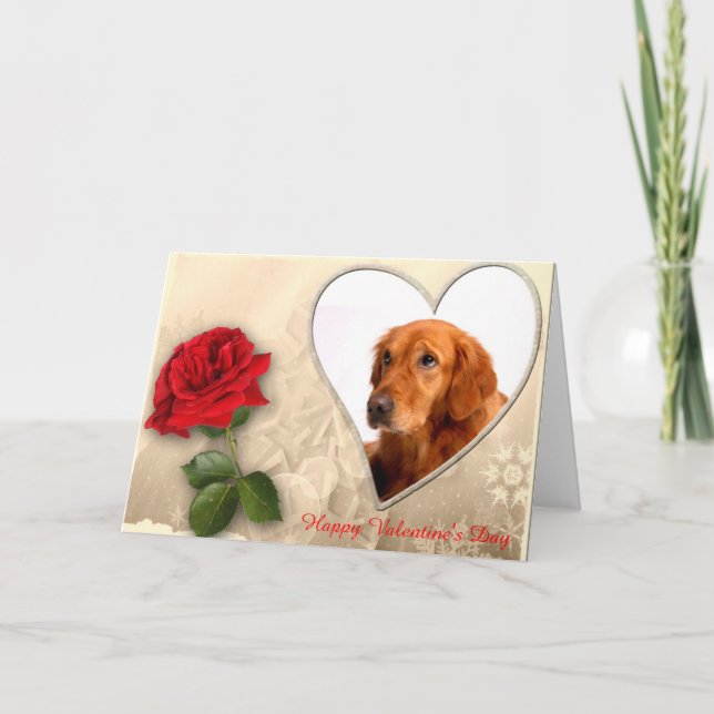 Cartes Pour Fêtes Annuelles Golden Retriever Rose Heureuse Sainte-Valentin de  (Devant)