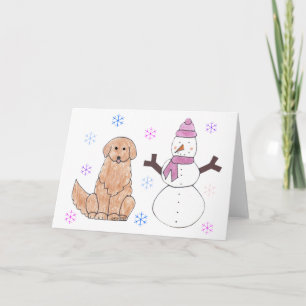 Cartes Pour Fêtes Annuelles Golden Retriever & Snowman