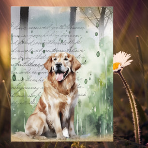 Cartes Pour Fêtes Annuelles Golden Retriever sous la pluie printanière aquarel