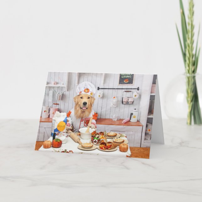 Cartes Pour Fêtes Annuelles Golden Retriever Thanksgiving Chef (Devant)