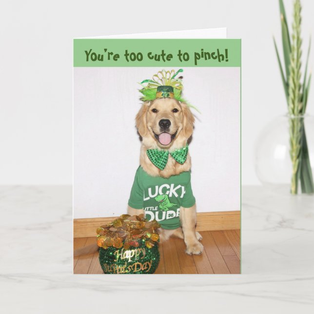 Cartes Pour Fêtes Annuelles Golden Retriever Trop mignonne pour Pinch St. Patt (Devant)