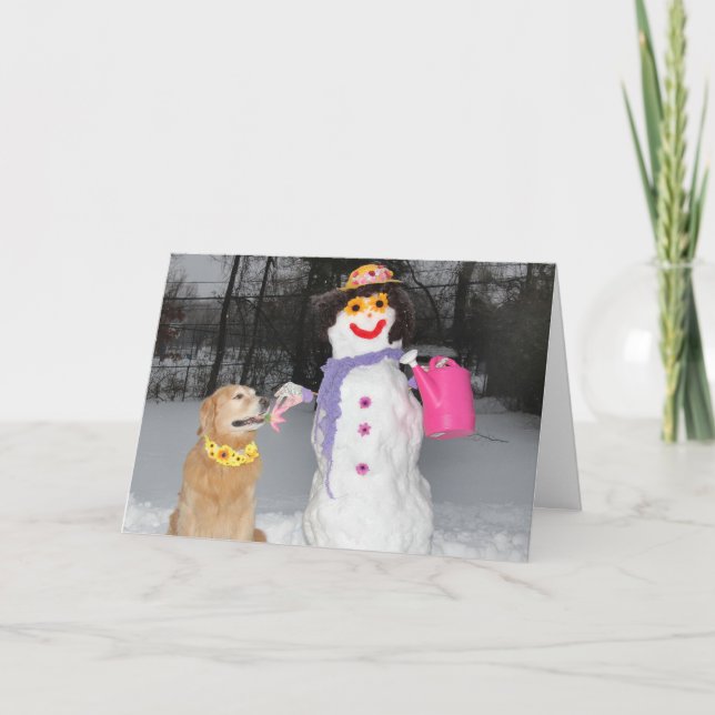 Cartes Pour Fêtes Annuelles Golden Retriever Un Noël de Snowman (Devant)