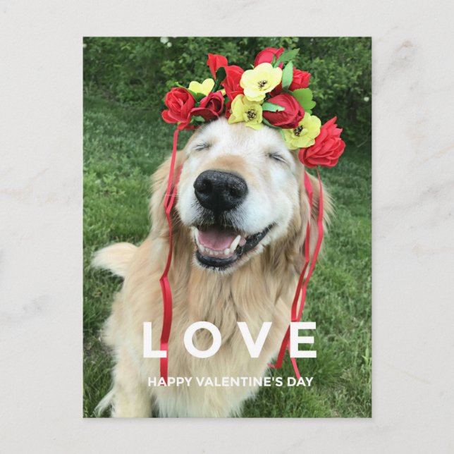 Cartes Pour Fêtes Annuelles Golden Retriever with Flower Crown Valentine's Day (Devant)