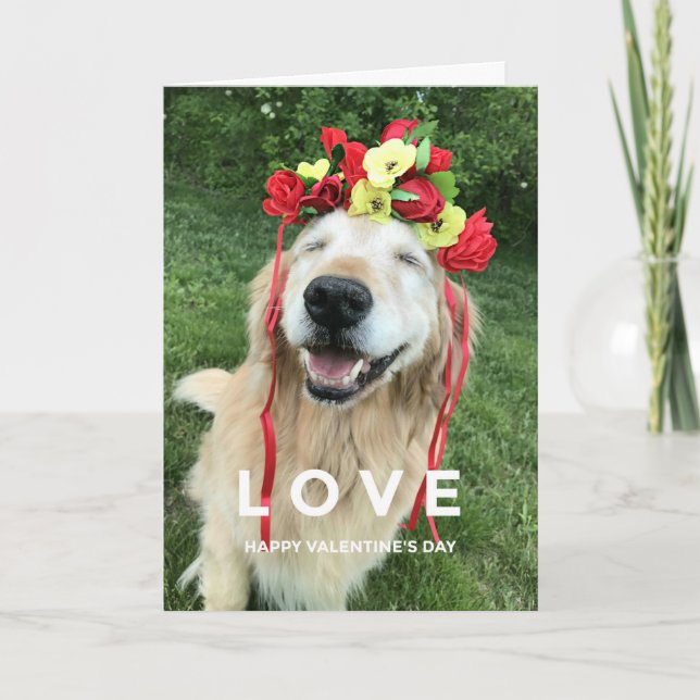 Cartes Pour Fêtes Annuelles Golden Retriever with Flower Crown Valentine's Day (Devant)
