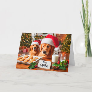Cartes Pour Fêtes Annuelles Golden Retrivers et Père Noël Cookies Card