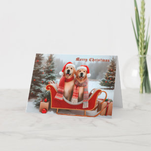 Cartes Pour Fêtes Annuelles Golden Retrivers in Sleigh Christmas Card