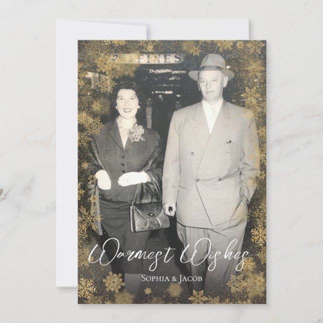 Cartes Pour Fêtes Annuelles Golden Snowflakes Photo personnalisée Noël (Devant)