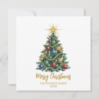 Cartes Pour Fêtes Annuelles Golden Star watercolor Christmas Tree Card