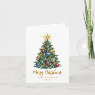 Cartes Pour Fêtes Annuelles Golden Star watercolor Christmas Tree Card